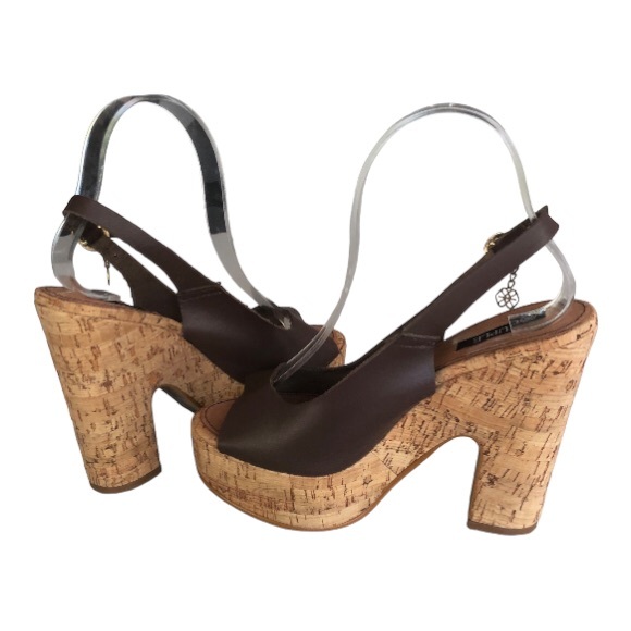 Cuple Brown Sexy Slingback Peeptoe on Cork Made in Spain - Picture 3 of 8